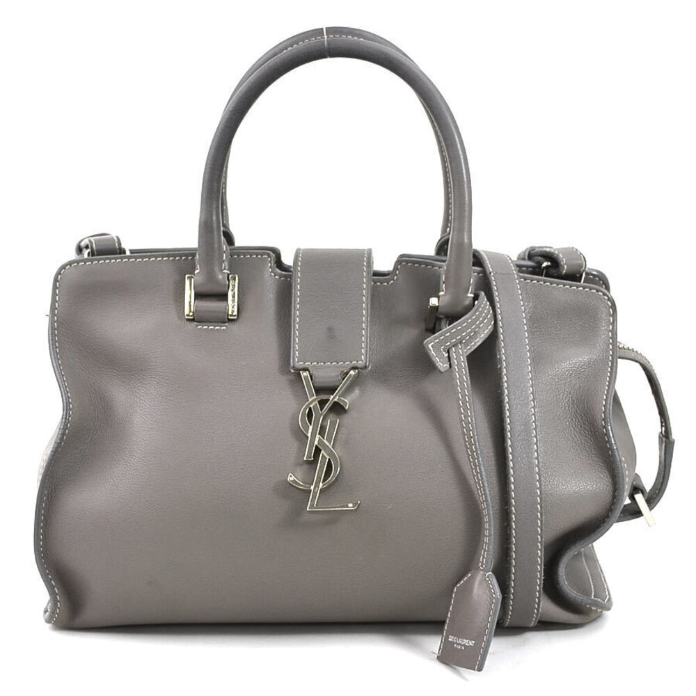 Saint Laurent Baby Cabas 2way Shoulder Bag leather gray silver